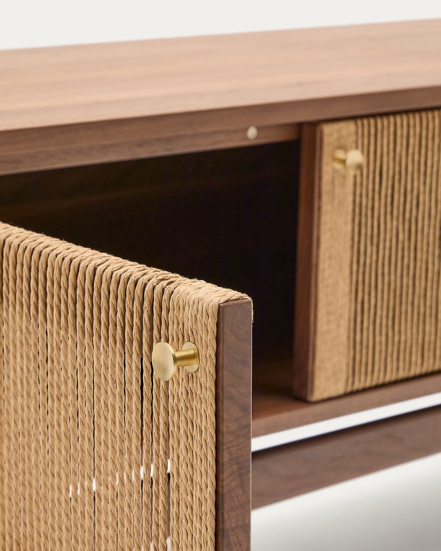 Kave Home Elan TV Cabinet 3 Doors Veneer and Solid Walnut and Cord 200 x 50 cm FSC Mix Credit