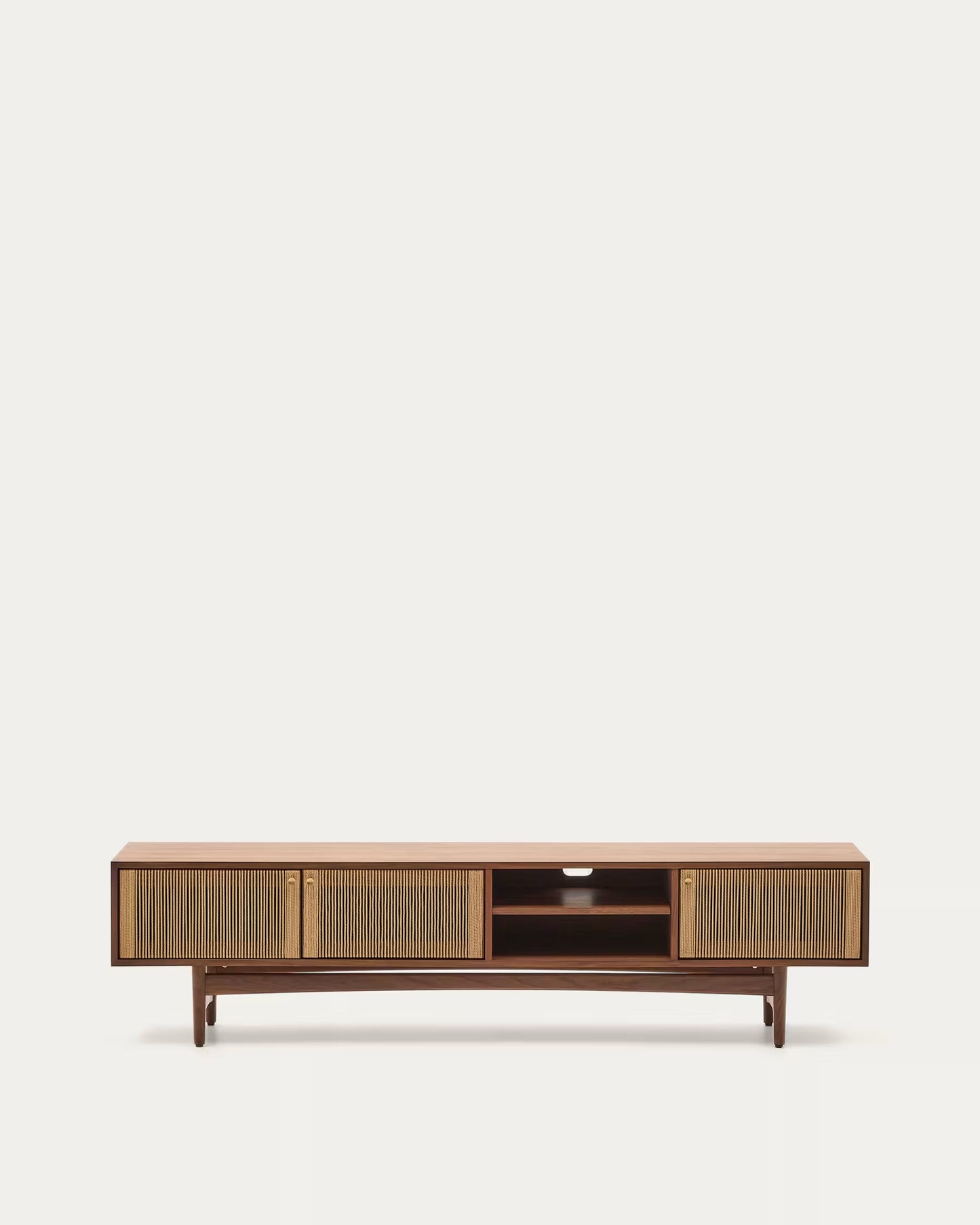 Kave Home Elan TV Cabinet 3 Doors Veneer and Solid Walnut and Cord 200 x 50 cm FSC Mix Credit