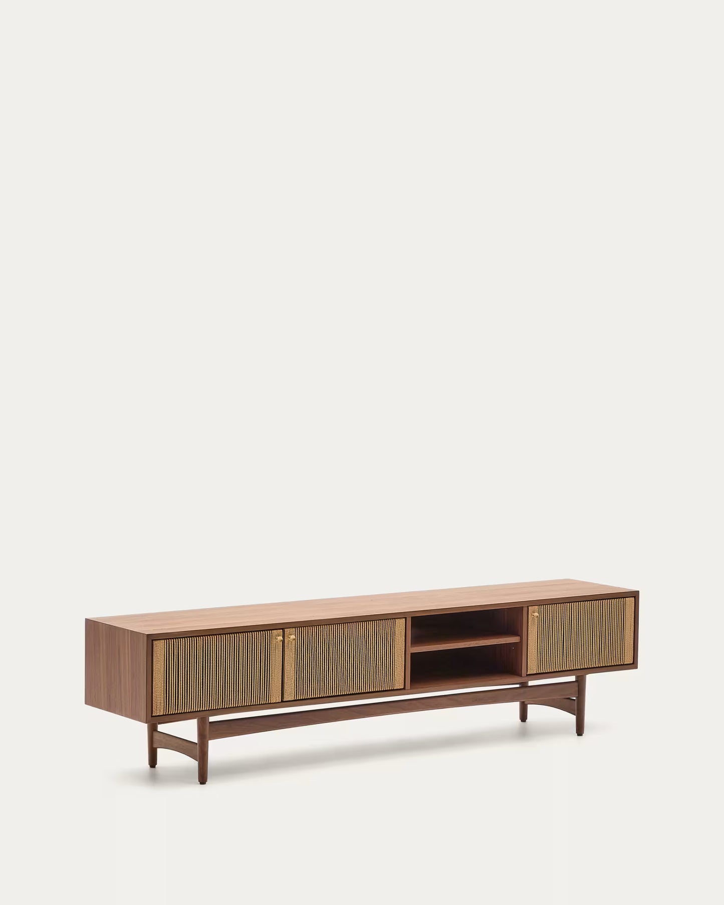 Kave Home Elan TV Cabinet 3 Doors Veneer and Solid Walnut and Cord 200 x 50 cm FSC Mix Credit
