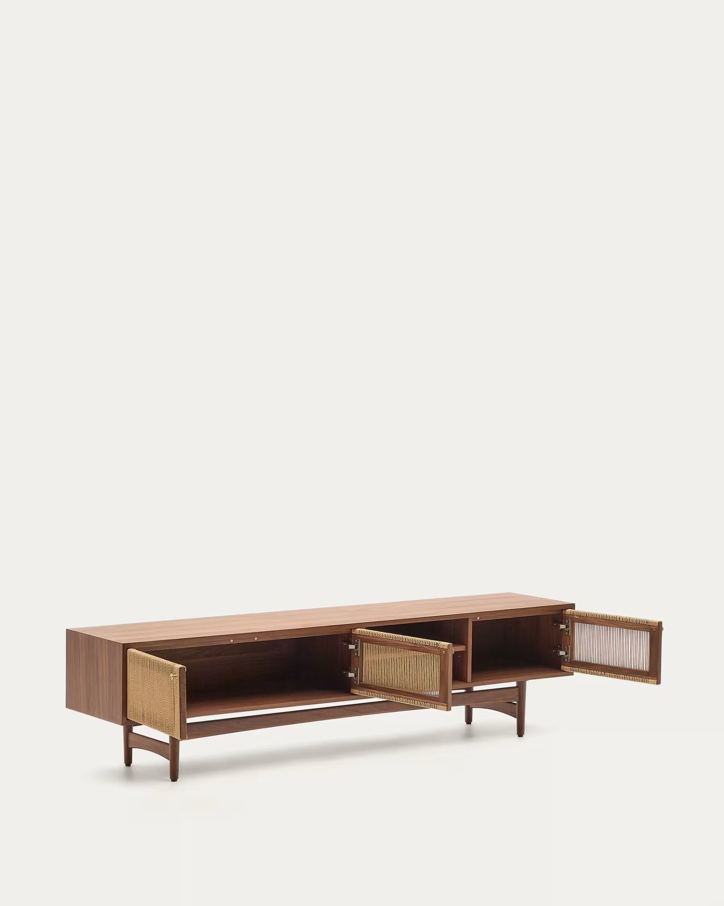 Kave Home Elan TV Cabinet 3 Doors Veneer and Solid Walnut and Cord 200 x 50 cm FSC Mix Credit