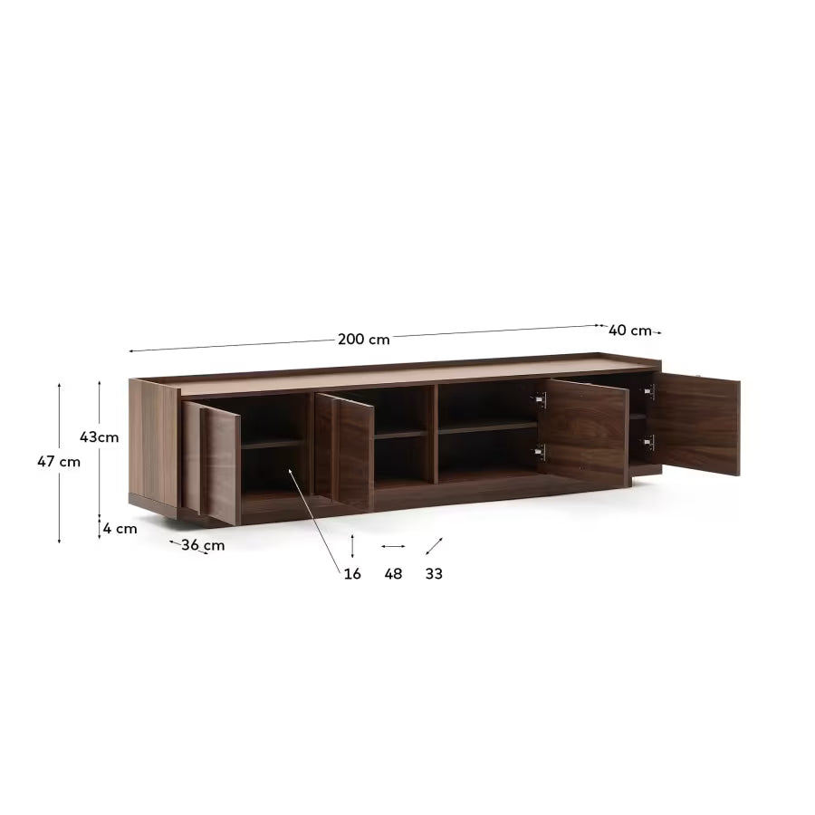 Kave Home Onix TV Stand with a Walnut Veneer in a Dark Finish, 200 x 45 cm FSC Mix Credit