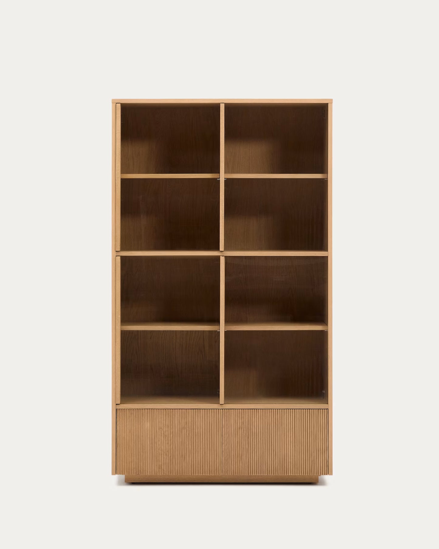 Kave Home Helvine Display Cabinet 4 Doors 2 Drawers Oak Veneer and Tempered Glass 100 x 174 cm FSC 100%