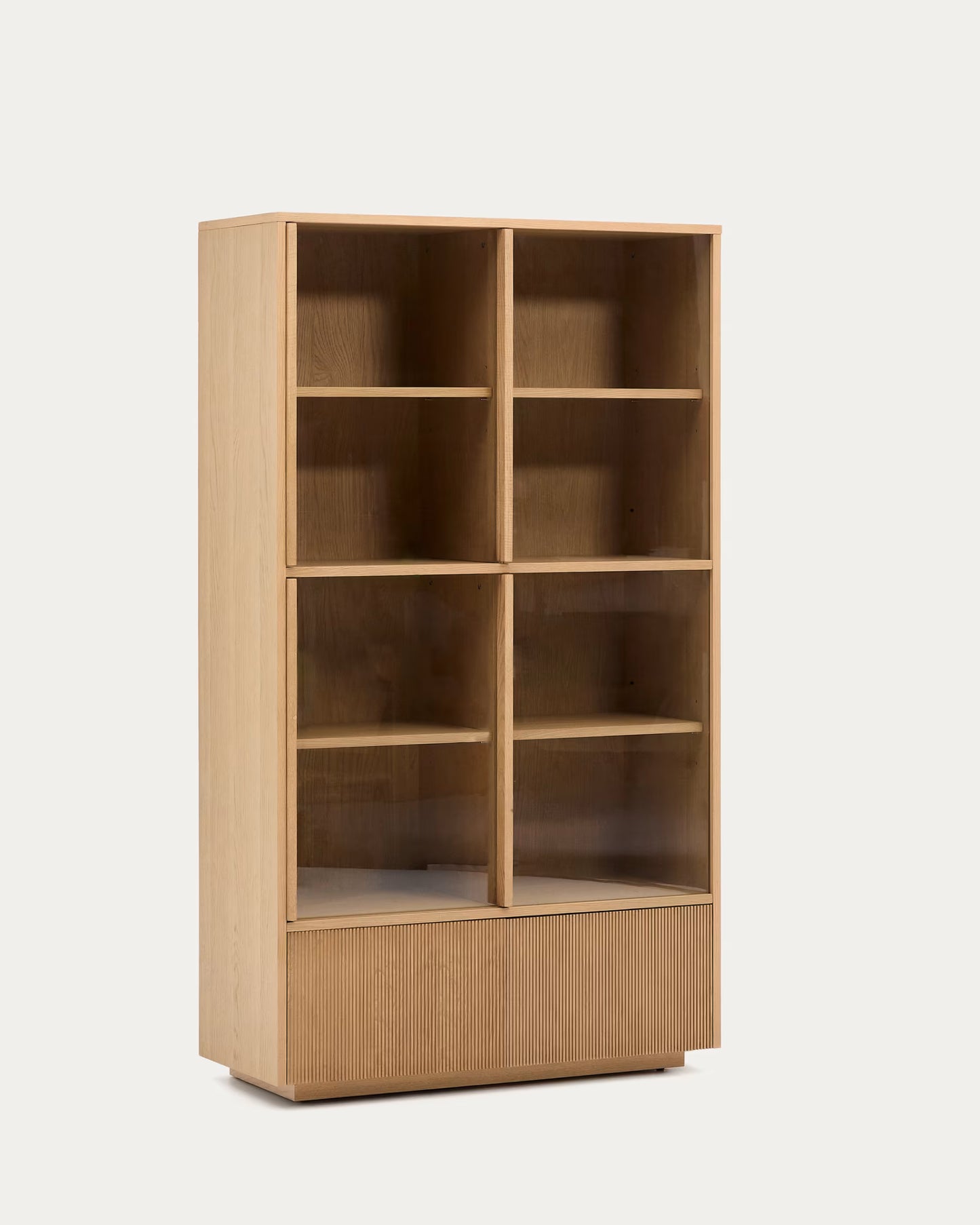 Kave Home Helvine Display Cabinet 4 Doors 2 Drawers Oak Veneer and Tempered Glass 100 x 174 cm FSC 100%