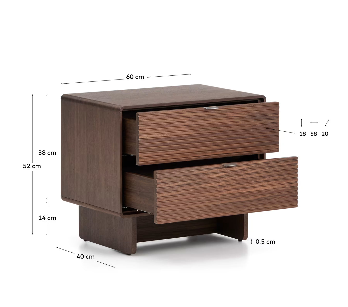 Kave Home Norlen 2-Drawer Bedside Table in Walnut Veneer FSC Mix Credit 60 x 52 cm