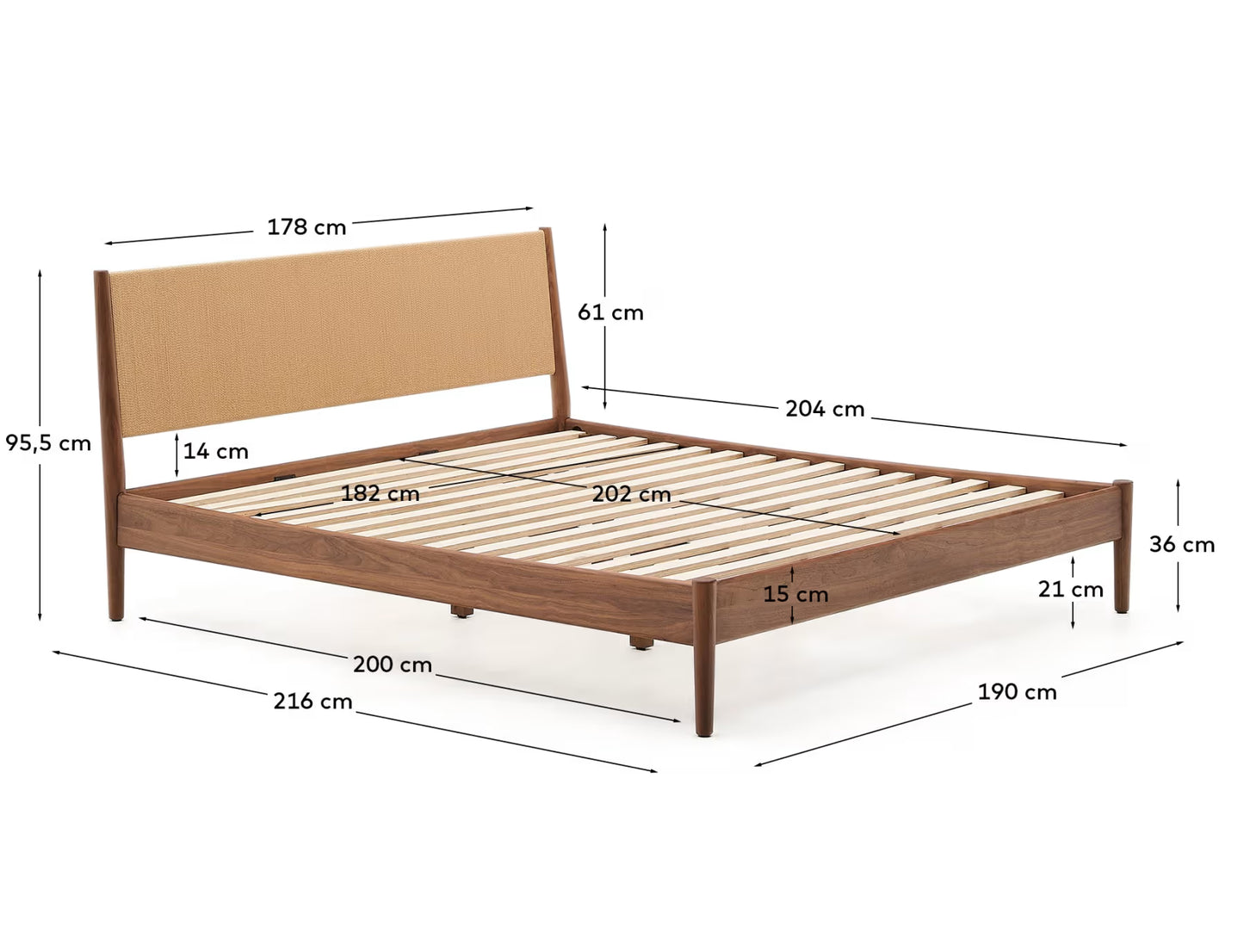 Kave Home Elan Bed in Veneer and Solid Walnut Wood with Cord Mattress 180 x 200 cm FSC Mix Credit