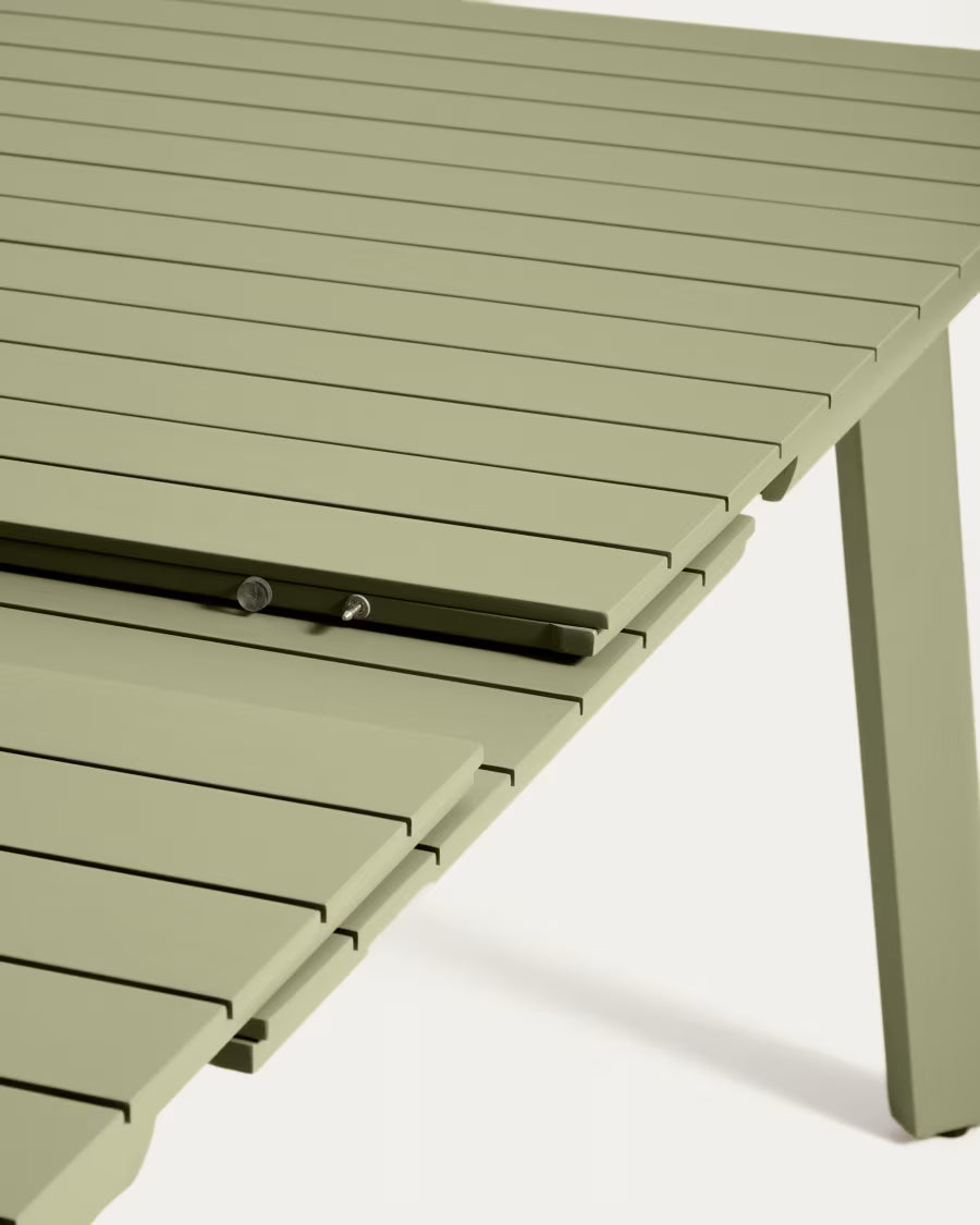 Kave Home Izola Extendable Outdoor Table in Aluminium with Green Finish 220 (280) x 100cm