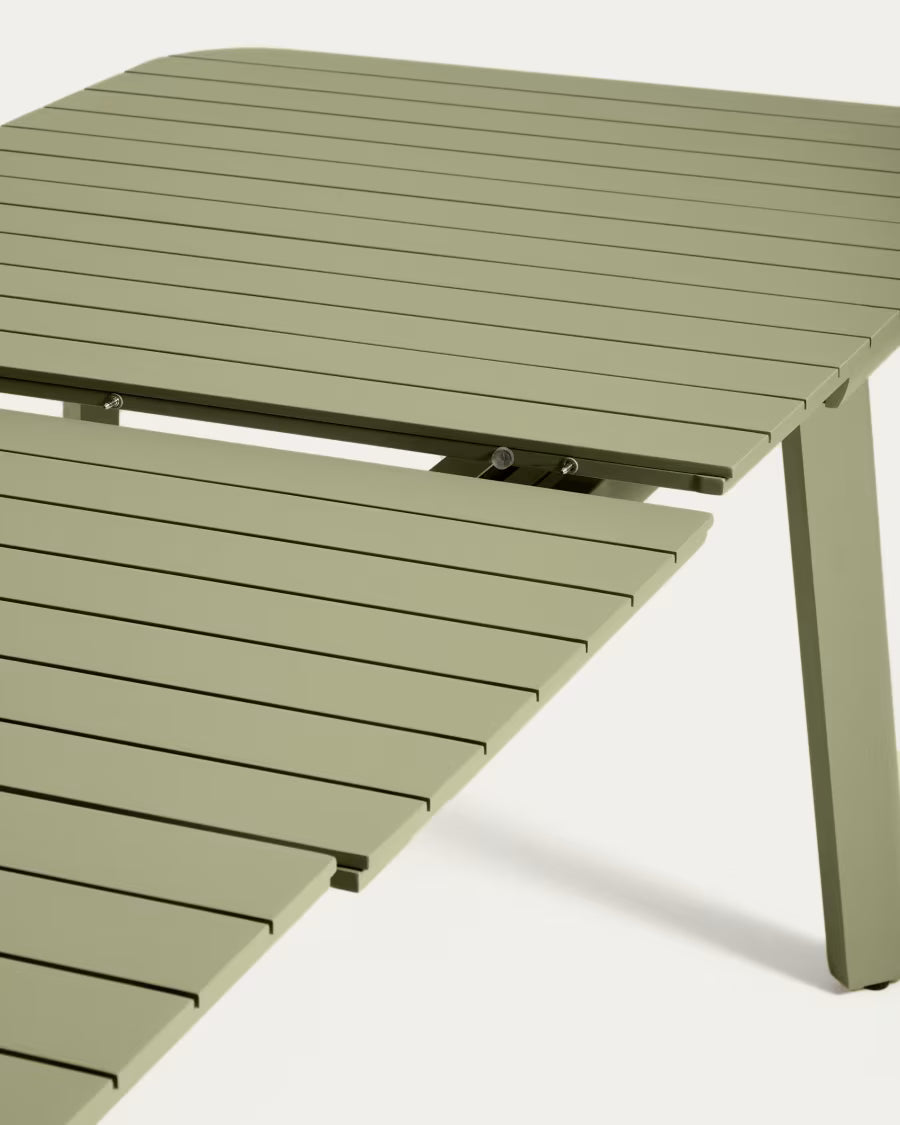 Kave Home Izola Extendable Outdoor Table in Aluminium with Green Finish 220 (280) x 100cm