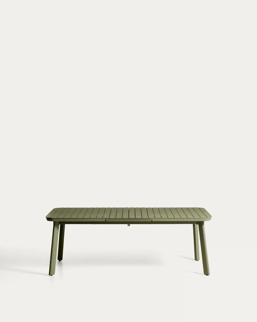 Kave Home Izola Extendable Outdoor Table in Aluminium with Green Finish 220 (280) x 100cm