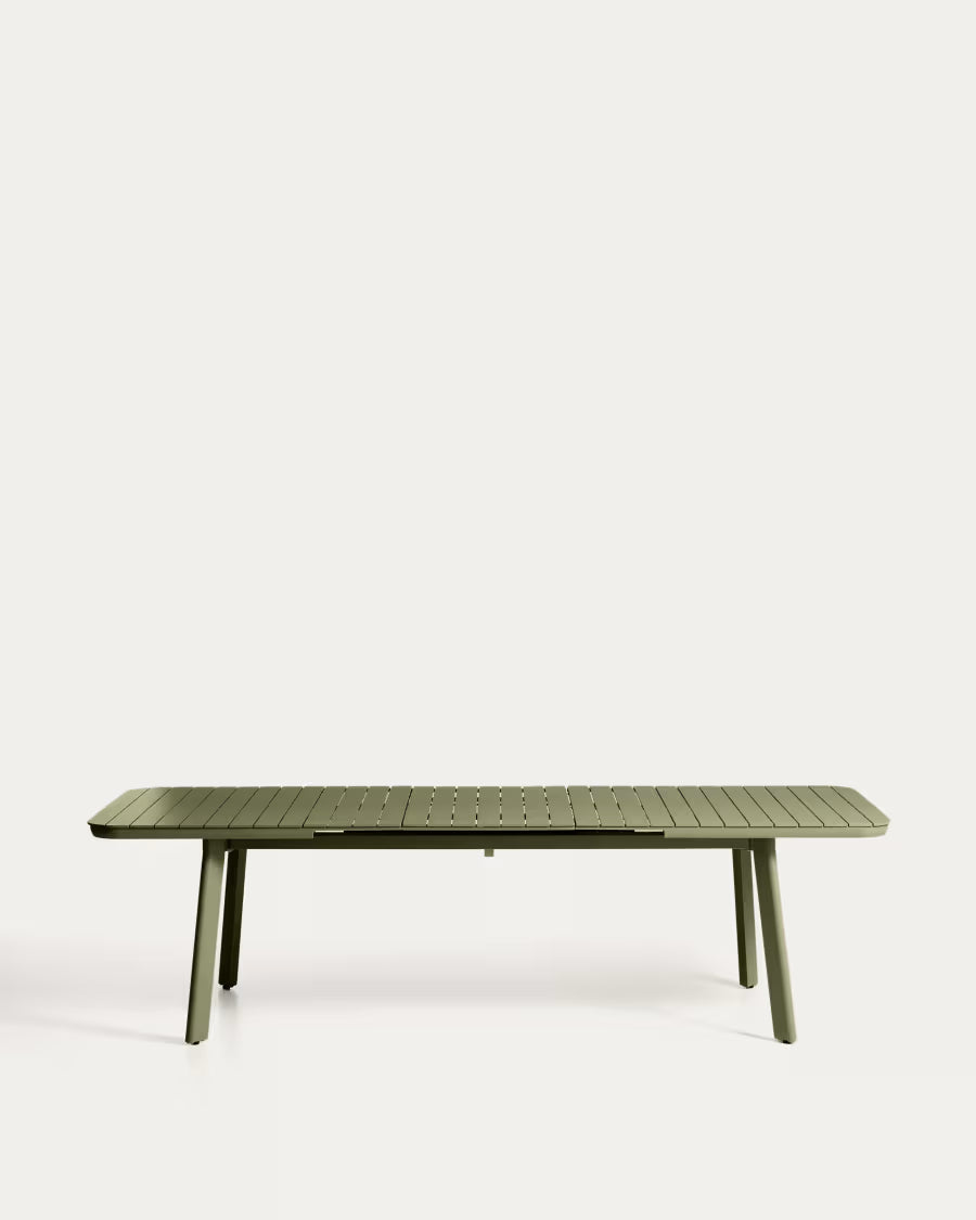 Kave Home Izola Extendable Outdoor Table in Aluminium with Green Finish 220 (280) x 100cm