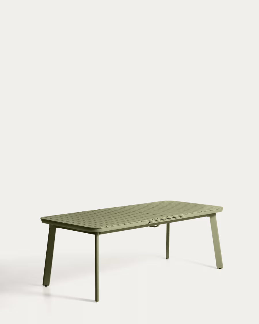 Kave Home Izola Extendable Outdoor Table in Aluminium with Green Finish 220 (280) x 100cm