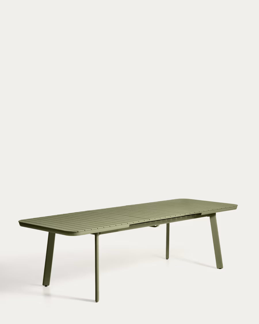 Kave Home Izola Extendable Outdoor Table in Aluminium with Green Finish 220 (280) x 100cm