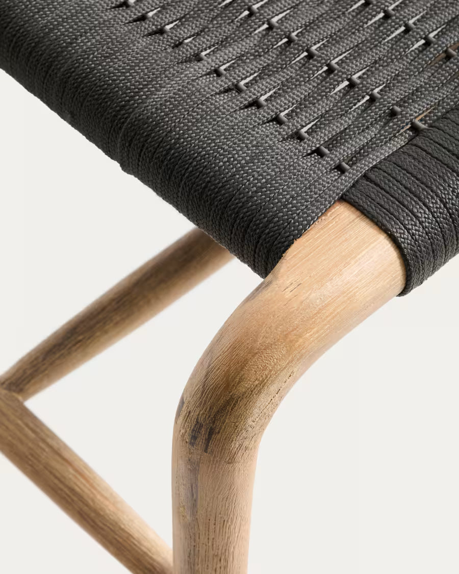 Kave Home Alipa Bench in FSC 100% Solid Acacia Wood and Dark Grey Rope Cord 180 cm