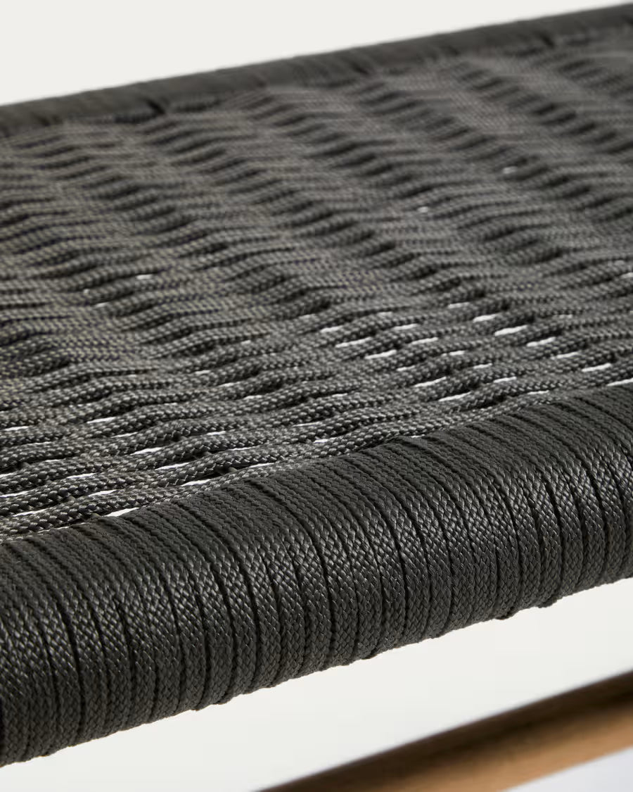 Kave Home Alipa Bench in FSC 100% Solid Acacia Wood and Dark Grey Rope Cord 180 cm