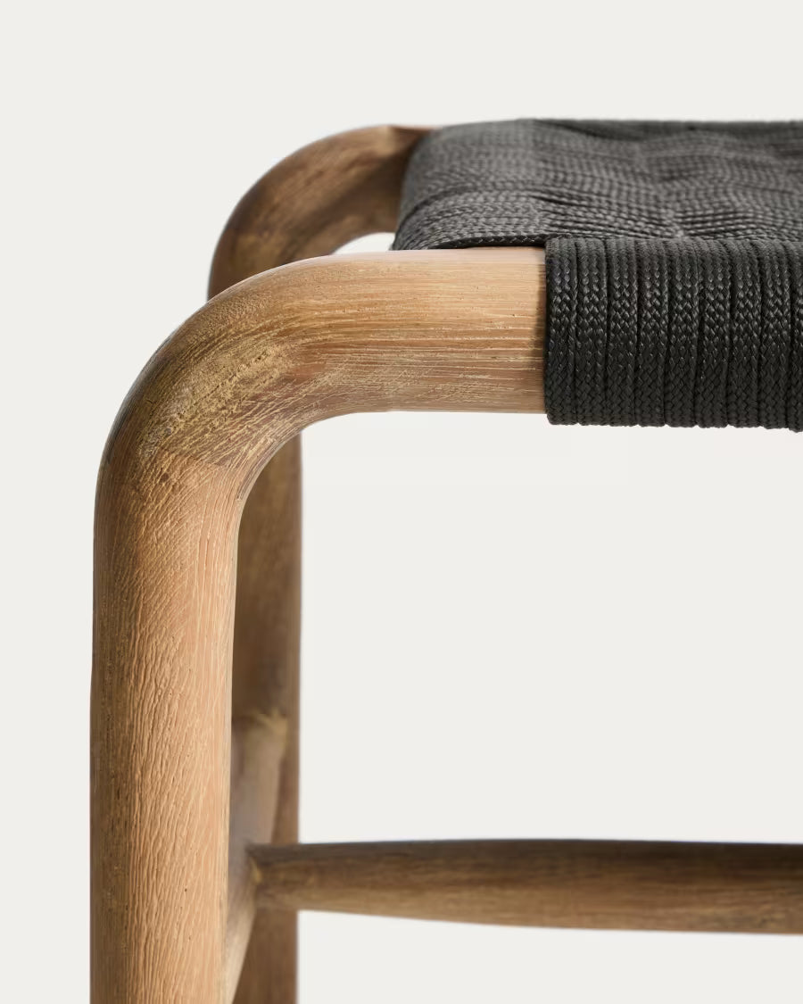 Kave Home Alipa Bench in FSC 100% Solid Acacia Wood and Dark Grey Rope Cord 180 cm