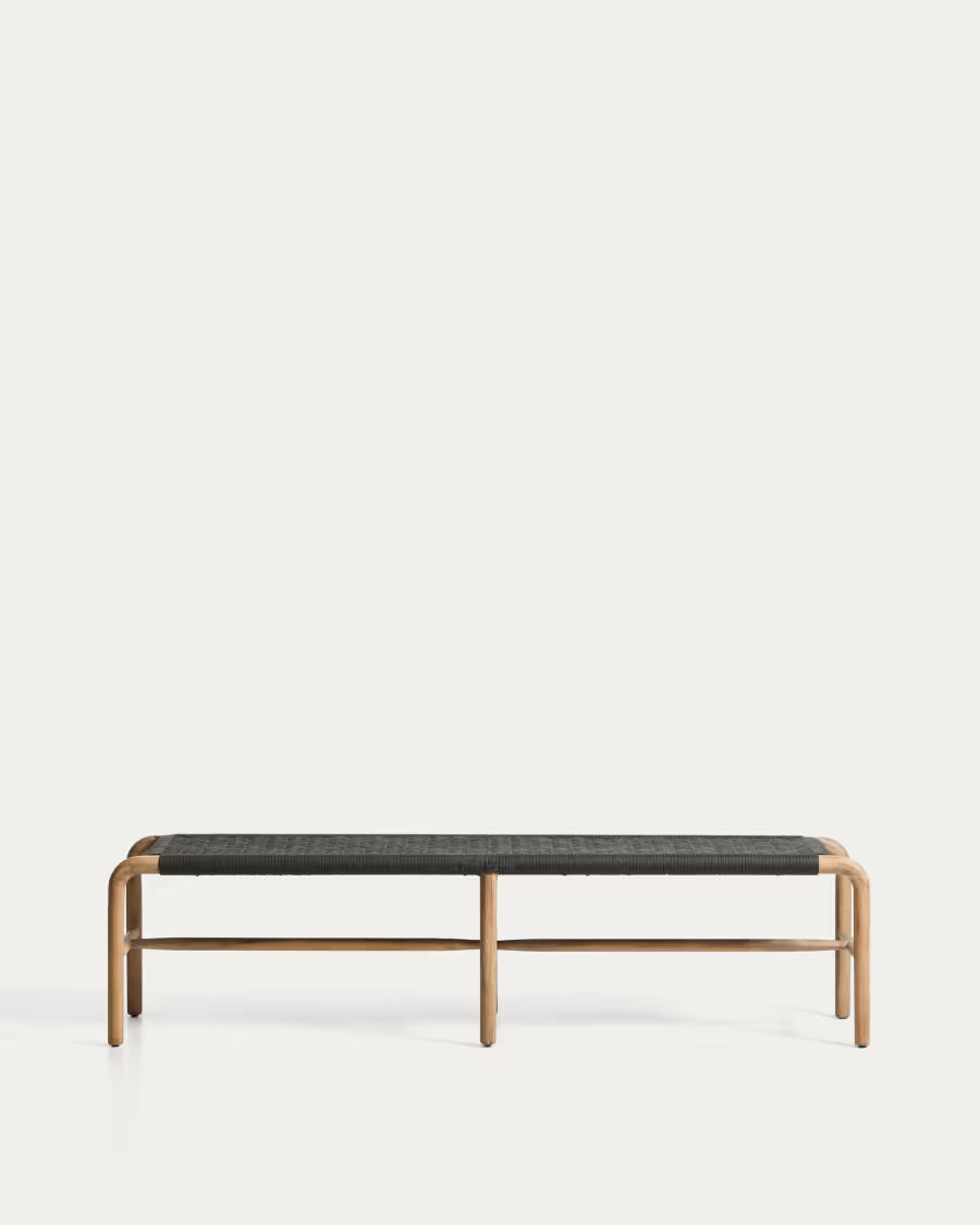 Kave Home Alipa Bench in FSC 100% Solid Acacia Wood and Dark Grey Rope Cord 180 cm