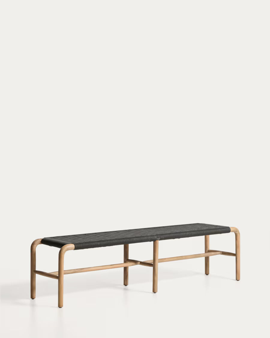 Kave Home Alipa Bench in FSC 100% Solid Acacia Wood and Dark Grey Rope Cord 180 cm