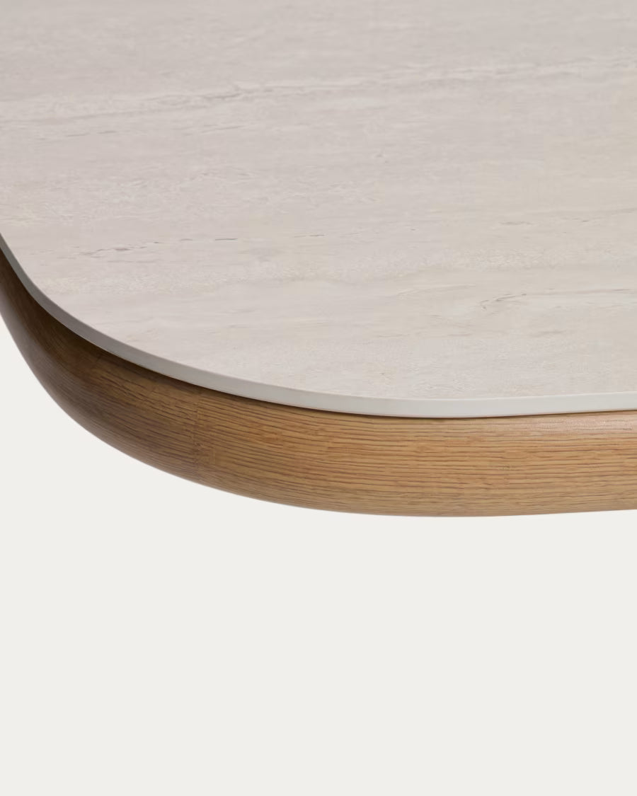 Kave Home Mirtia Outdoor Table in Wood-Effect Aluminium and Ecru Sintered Stone 240 x 110cm