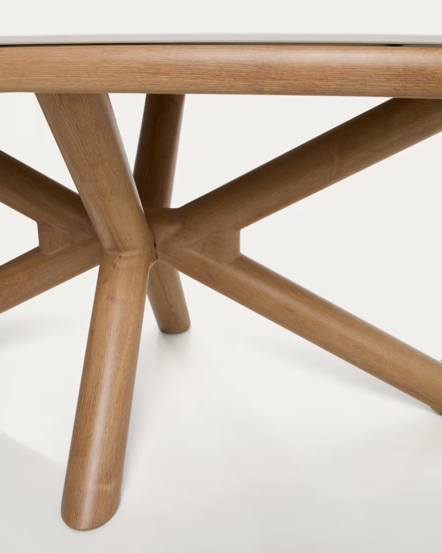 Kave Home Mirtia Outdoor Table in Wood-Effect Aluminium and Ecru Sintered Stone 240 x 110cm