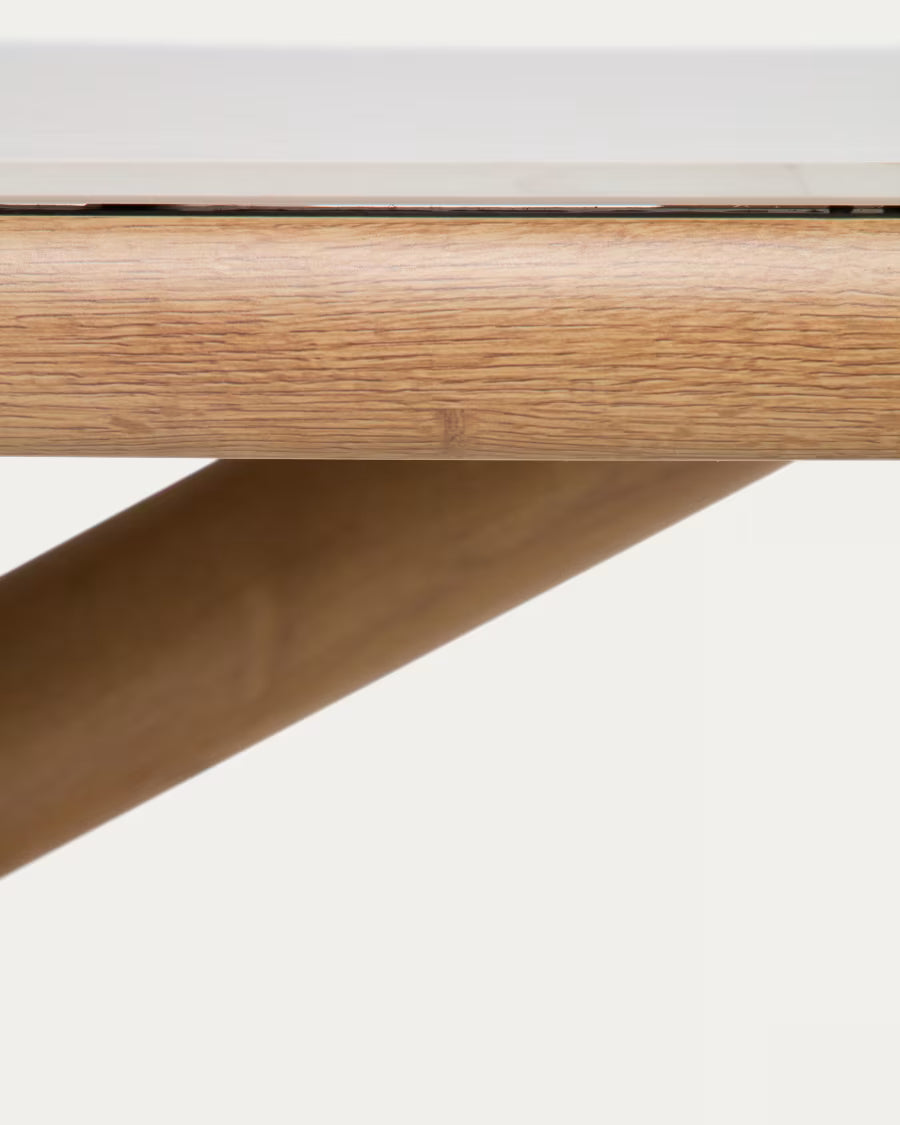 Kave Home Mirtia Outdoor Table in Wood-Effect Aluminium and Ecru Sintered Stone 240 x 110cm