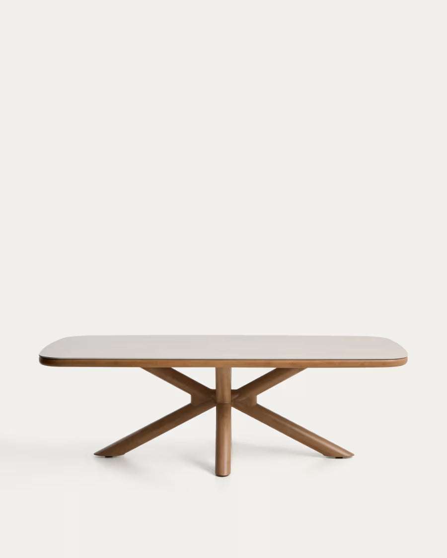 Kave Home Mirtia Outdoor Table in Wood-Effect Aluminium and Ecru Sintered Stone 240 x 110cm