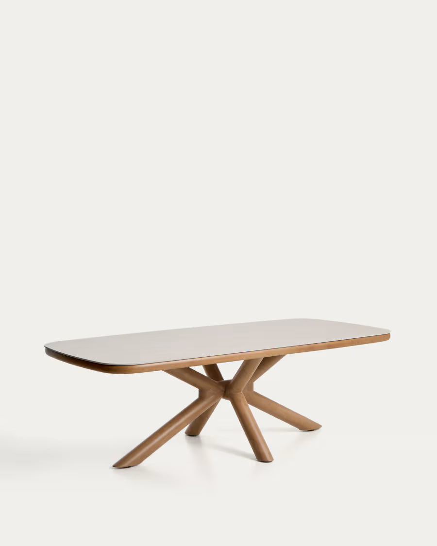 Kave Home Mirtia Outdoor Table in Wood-Effect Aluminium and Ecru Sintered Stone 240 x 110cm