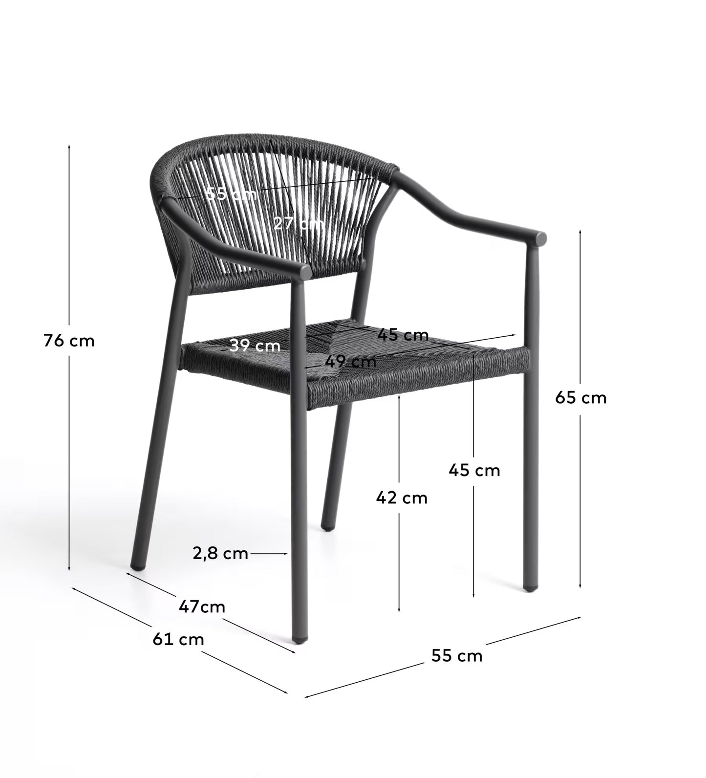 Kave Home Livadia Stackable Outdoor Chair in Graphite Aluminium