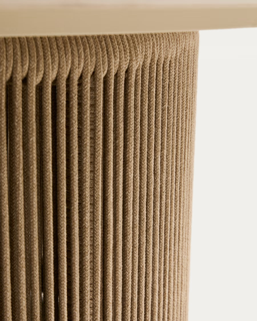Kave Home Orosei Outdoor Coffee Table in Sintered Stone, Ecru Aluminium and Beige Rope Ø 90 cm