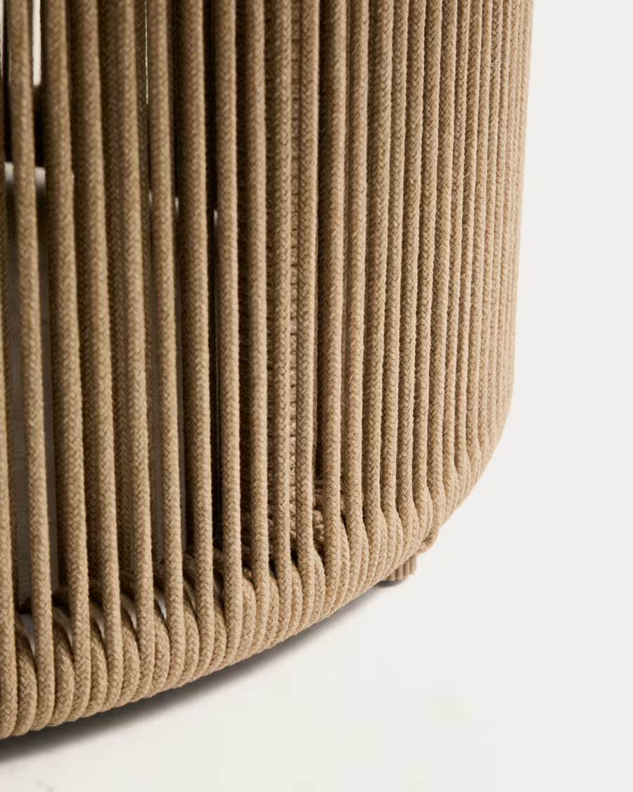 Kave Home Orosei Outdoor Coffee Table in Sintered Stone, Ecru Aluminium and Beige Rope Ø 90 cm