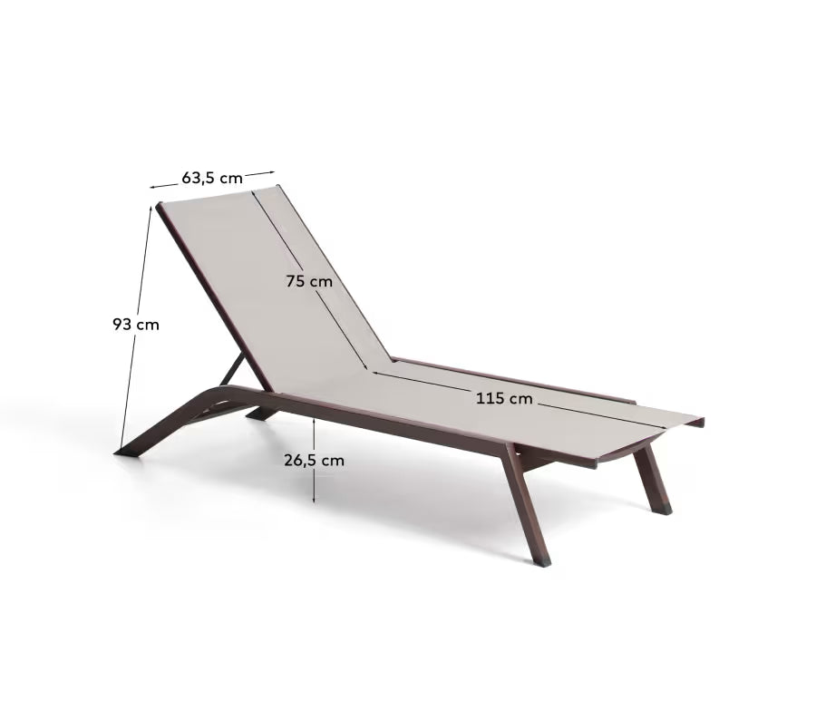 Kave Home Stackable Capraia Sun Lounger in Brown Aluminium with Light Brown Texteline