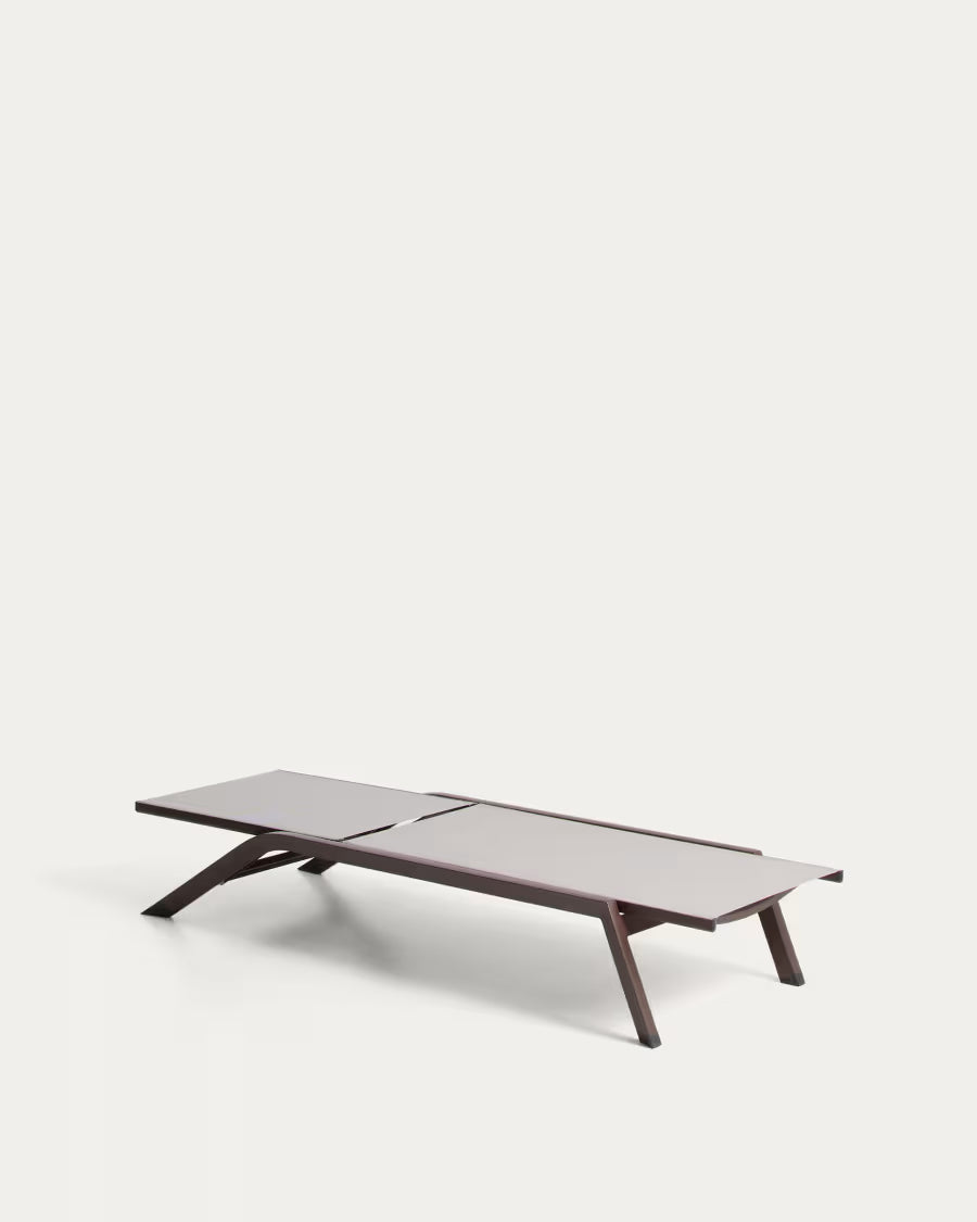 Kave Home Stackable Capraia Sun Lounger in Brown Aluminium with Light Brown Texteline
