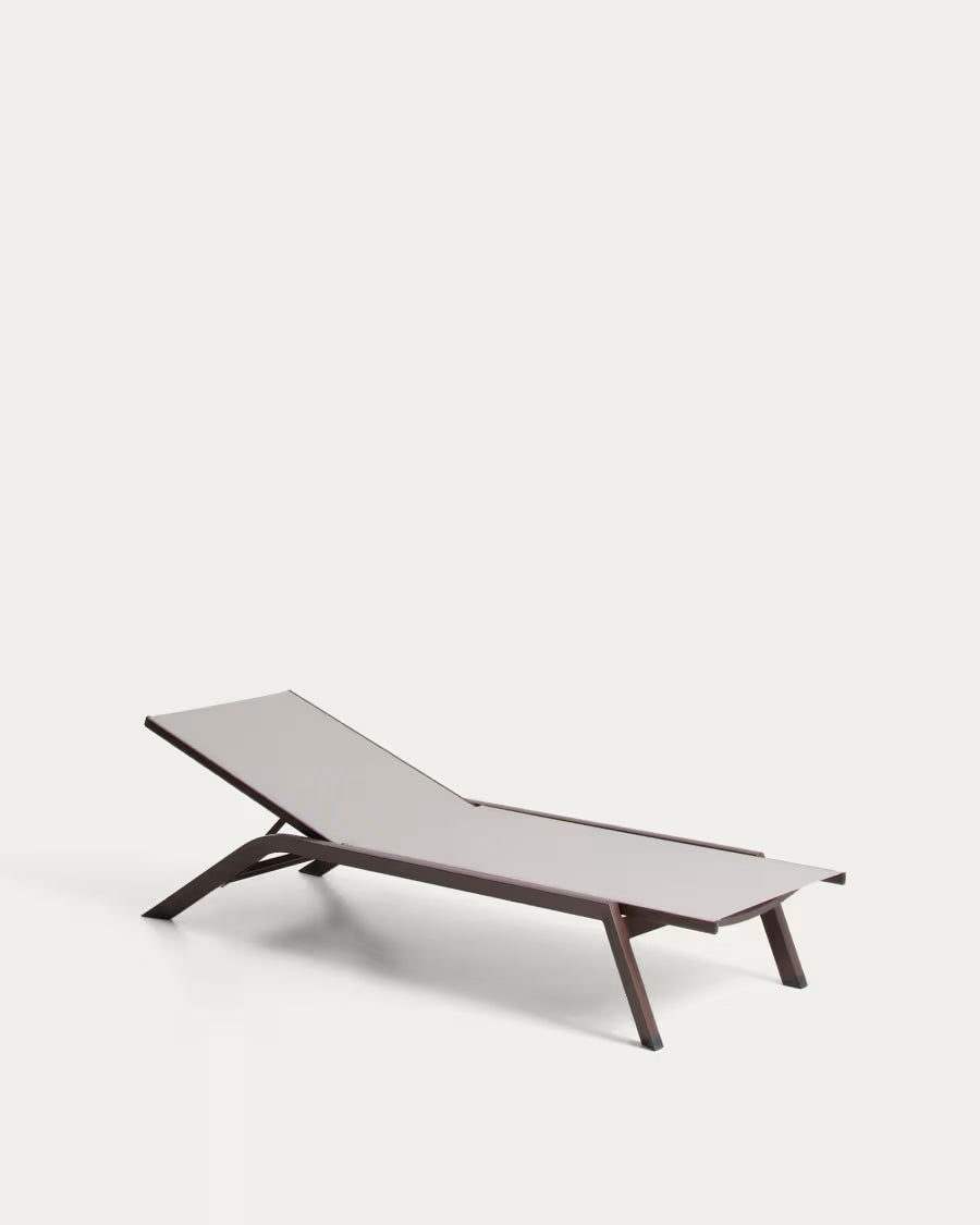 Kave Home Stackable Capraia Sun Lounger in Brown Aluminium with Light Brown Texteline