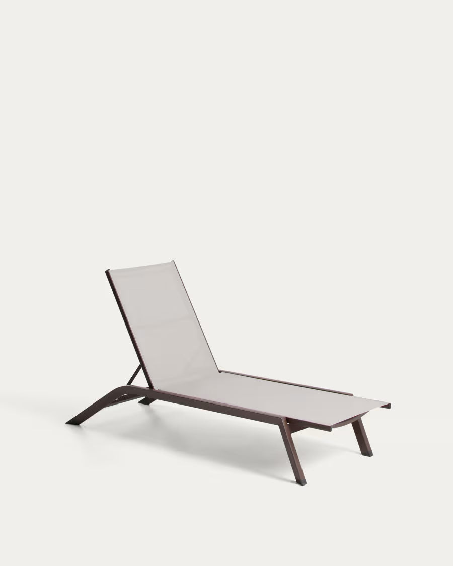 Kave Home Stackable Capraia Sun Lounger in Brown Aluminium with Light Brown Texteline