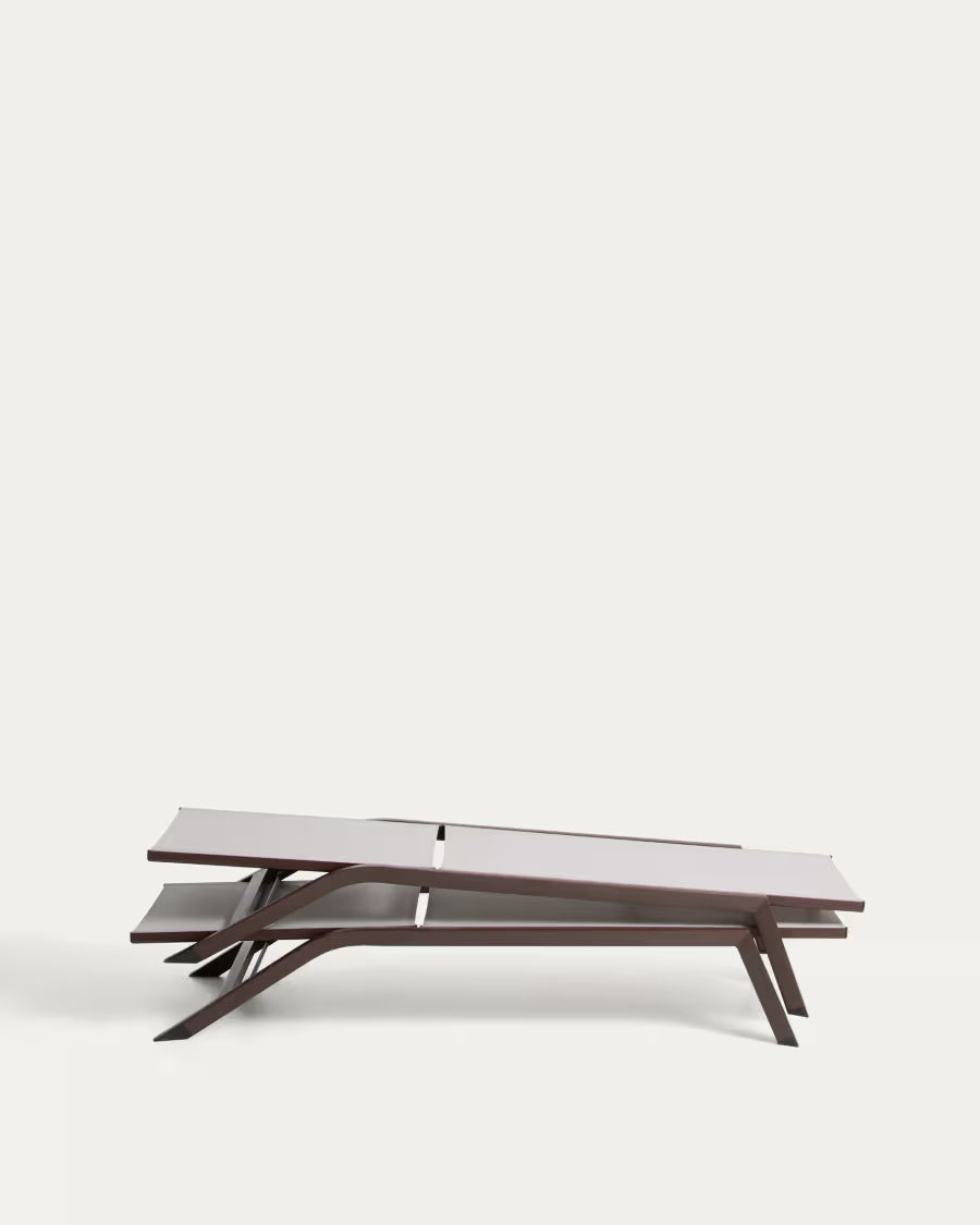 Kave Home Stackable Capraia Sun Lounger in Brown Aluminium with Light Brown Texteline