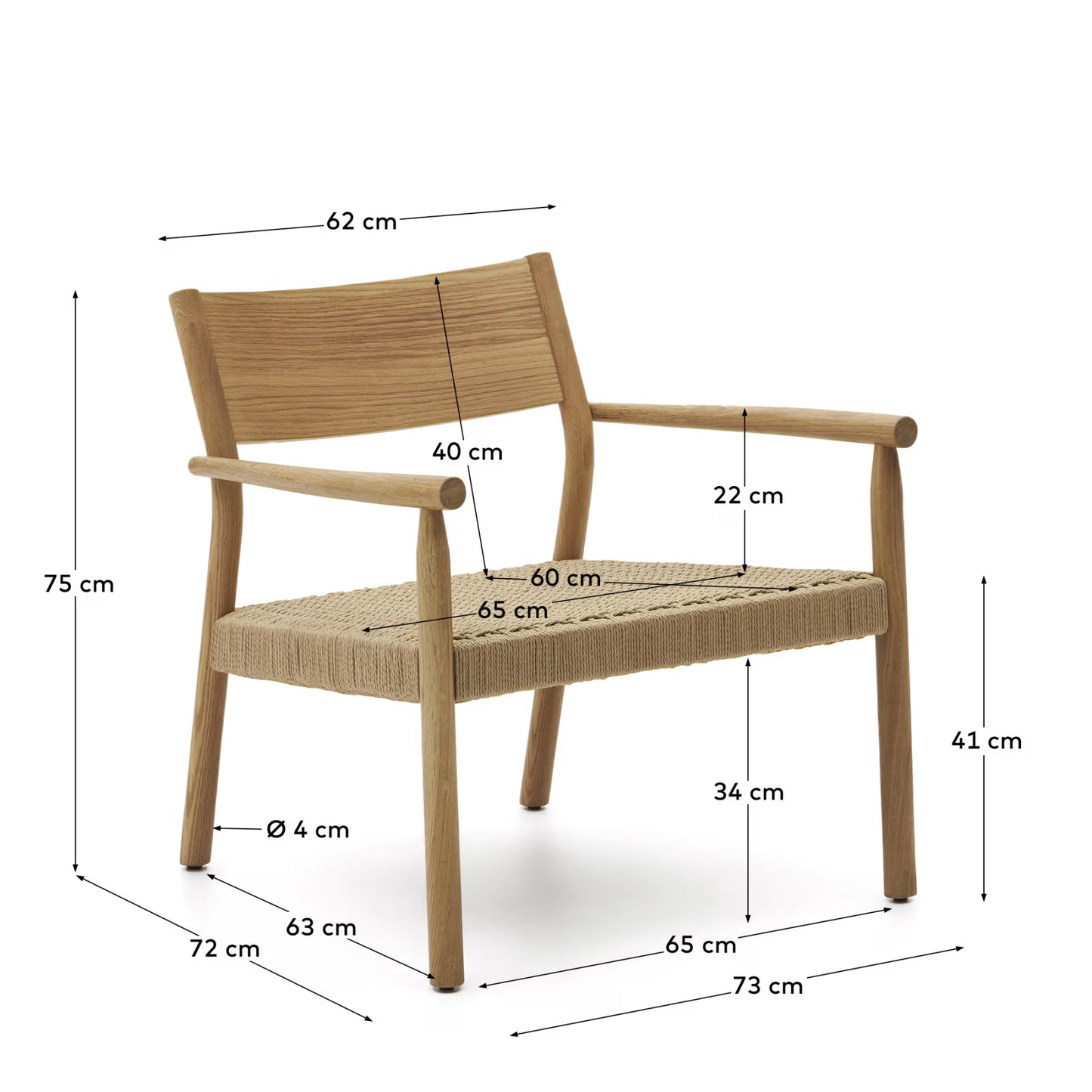 Kave Home Yalia Armchair in Solid Oak Wood with Natural Finish and Paper Rope Seat FSC Mix Credit