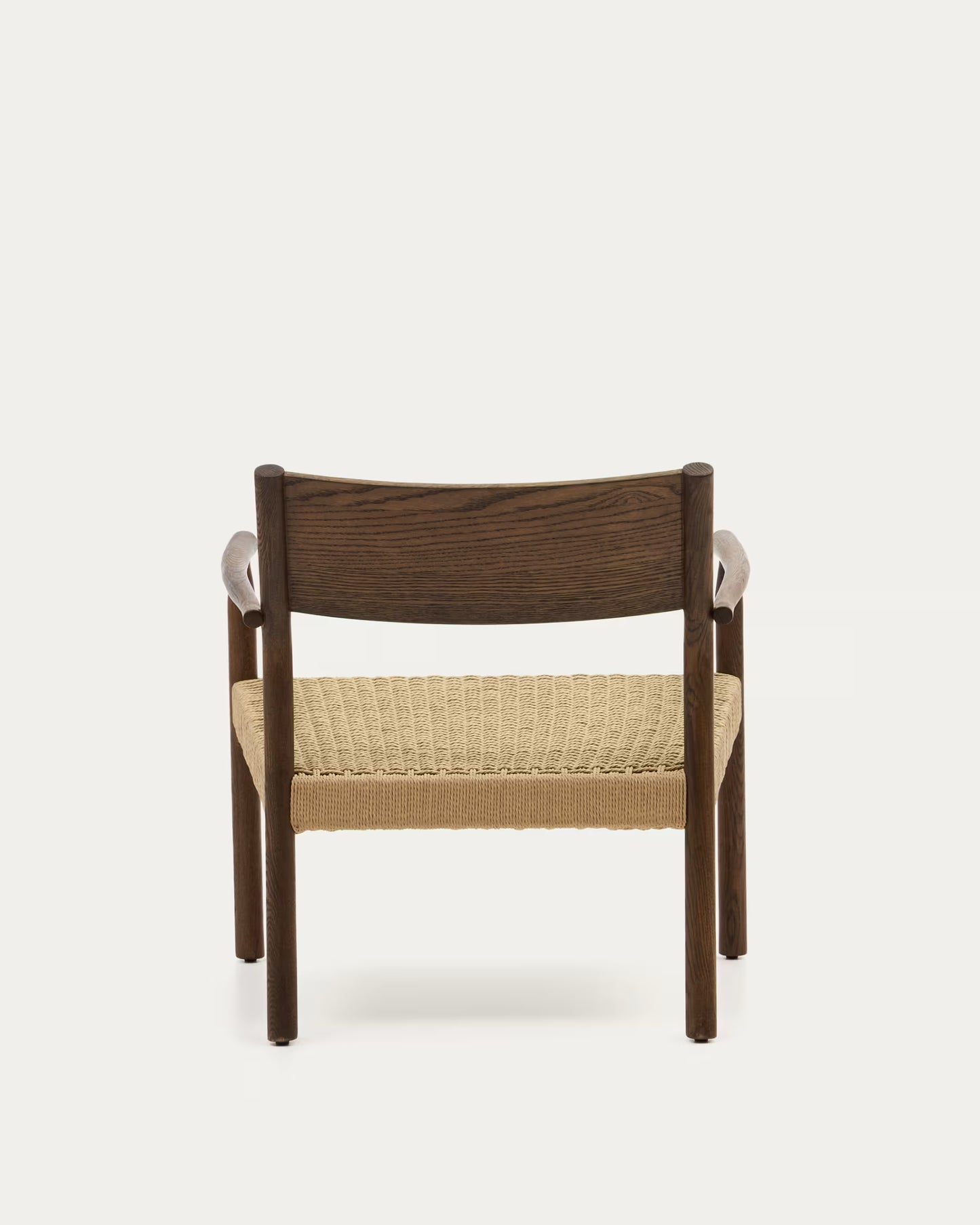 Kave Home Yalia Armchair in Solid Oak Wood with Walnut Finish and Paper Rope Seat FSC Mix Credit.