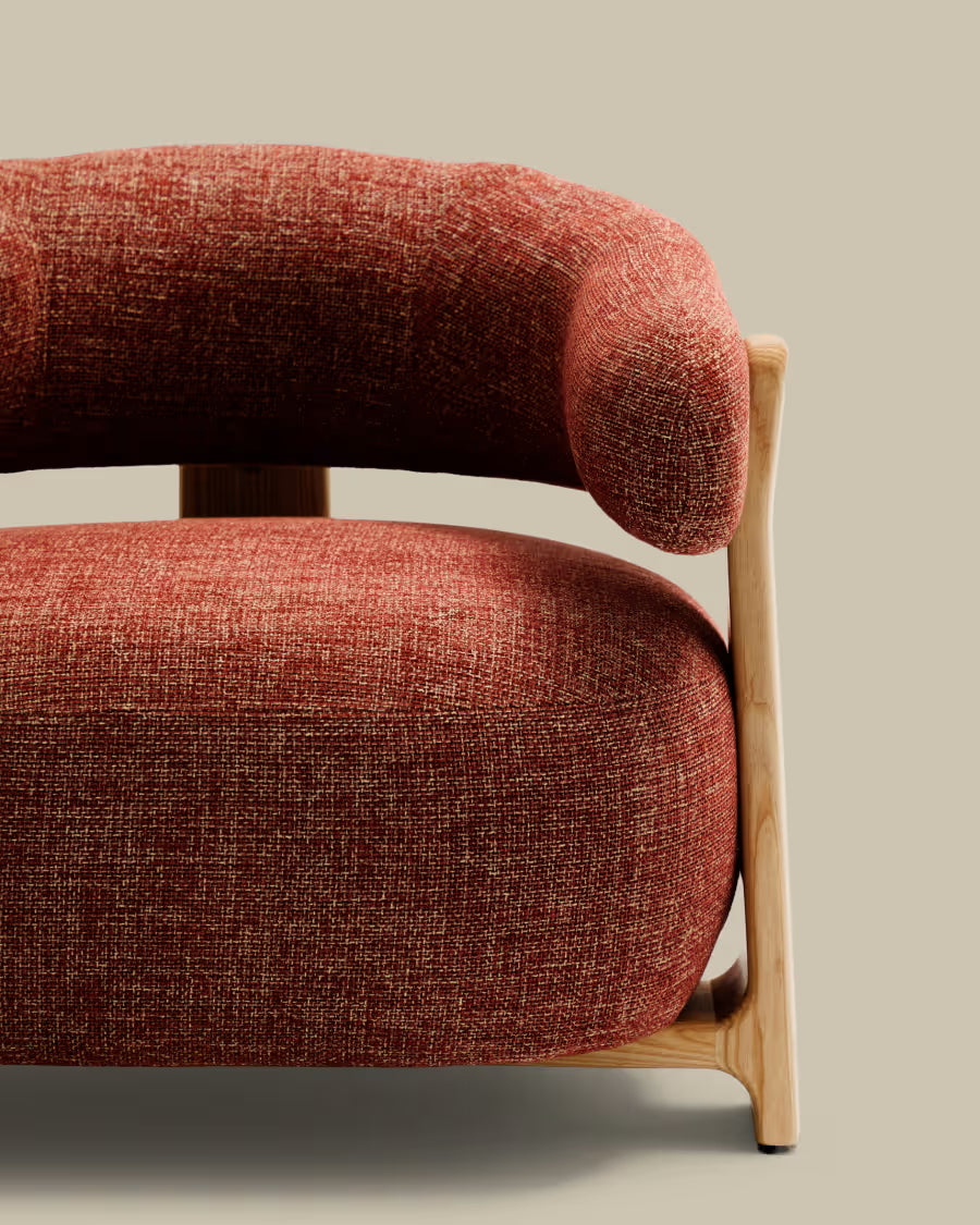 Kave Home Granite Fire-Retardant Armchair in Terracotta Chenille and Solid Ash Wood with Natural-Coloured Finish FSC 100%