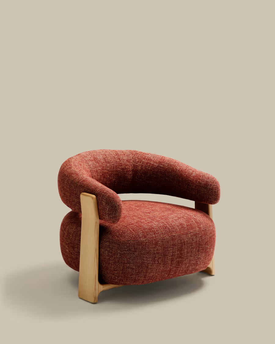 Kave Home Granite Fire-Retardant Armchair in Terracotta Chenille and Solid Ash Wood with Natural-Coloured Finish FSC 100%