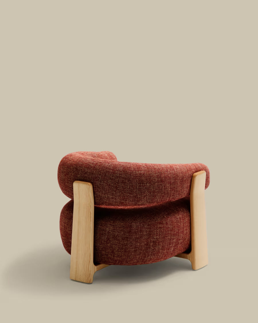 Kave Home Granite Fire-Retardant Armchair in Terracotta Chenille and Solid Ash Wood with Natural-Coloured Finish FSC 100%