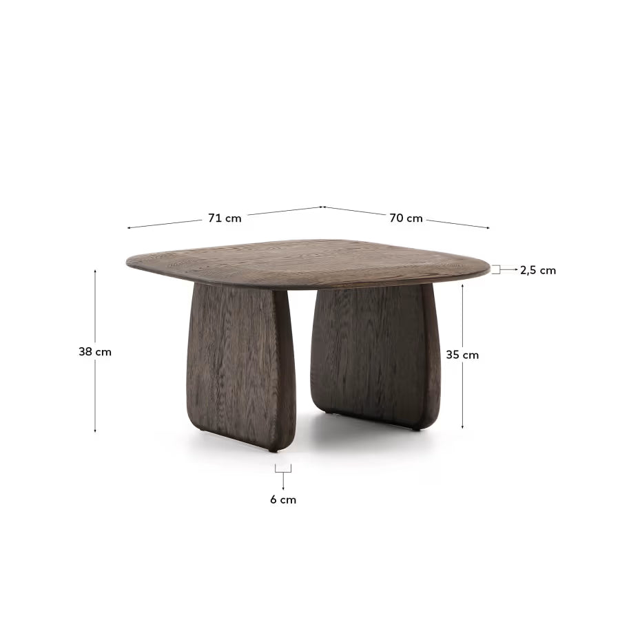 Kave Home Pirita Side Table Made from Solid Oak Wood in a Dark Finish, 71 x 70 cm FSC 100%