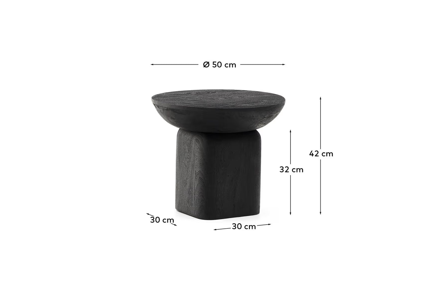 Ovak Side Table in Solid Acacia Wood with Black Finish FSC 100% Ø50cm