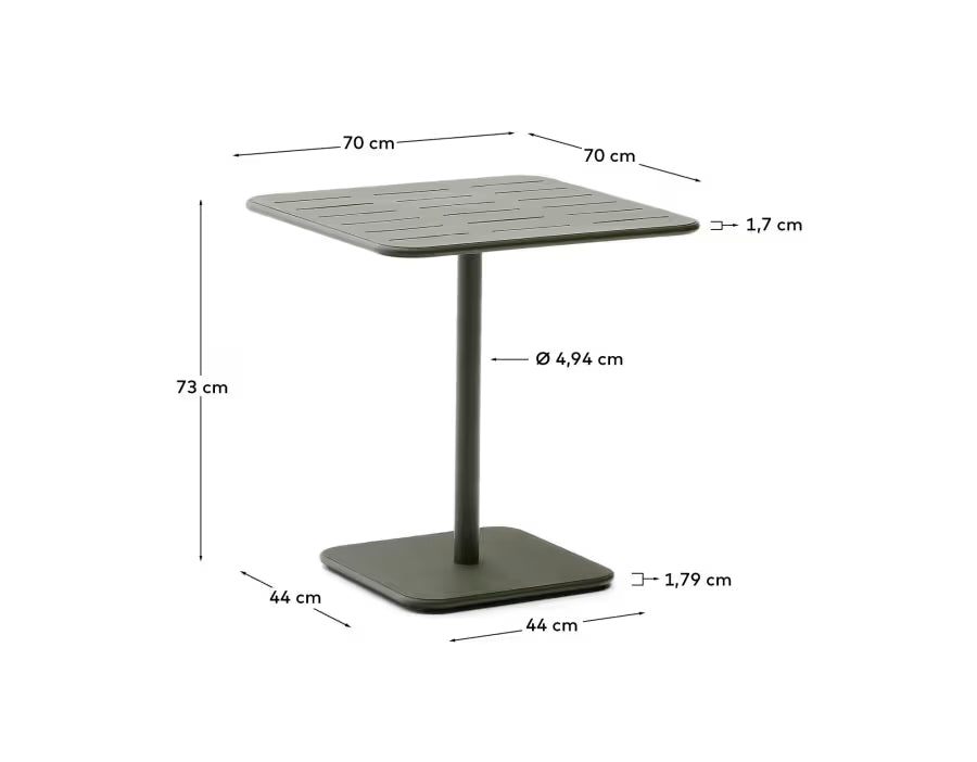 Kave Home Brai Outdoor Table in Green Galvanised Steel 70 x 70cm