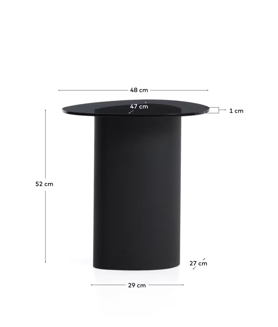 Kave Home Olir Side Table in Tempered Glass and Black Steel 48 x 46,8 cm