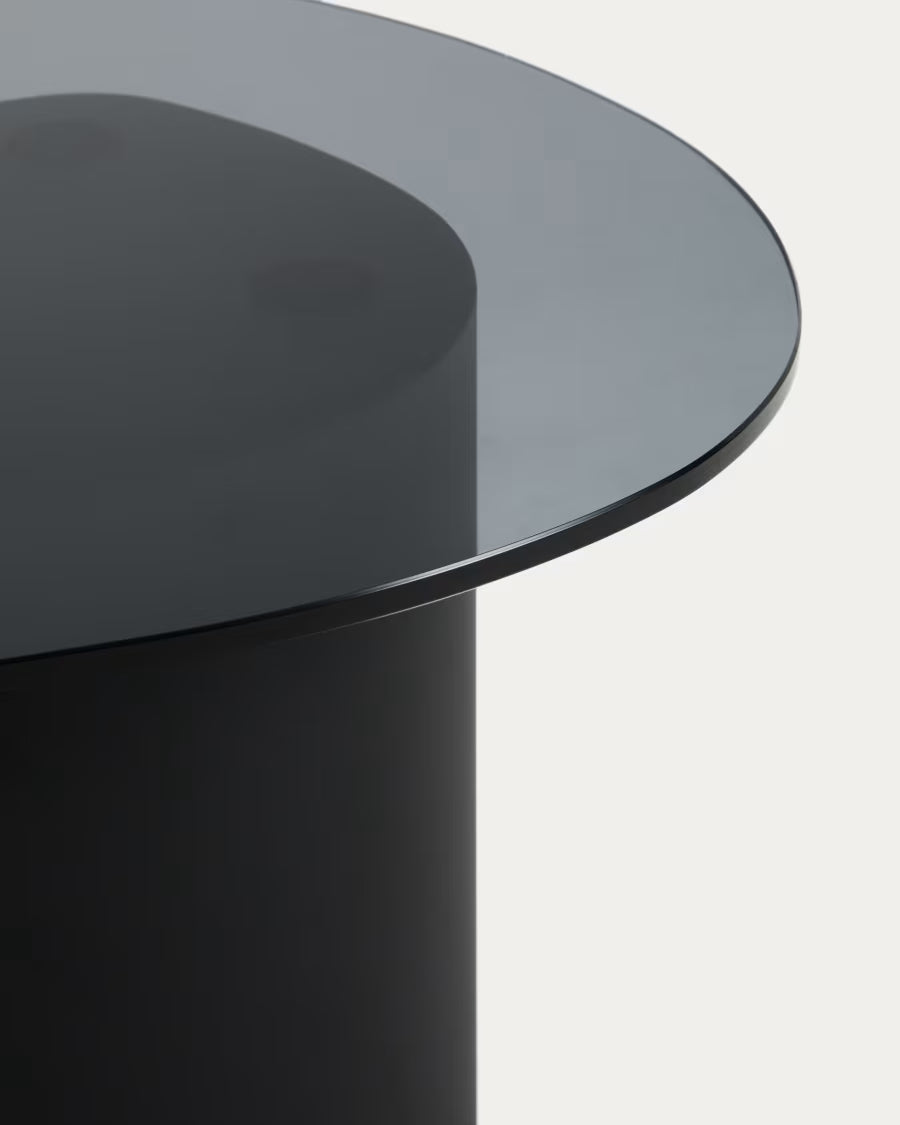 Kave Home Olir Side Table in Tempered Glass and Black Steel 48 x 46,8 cm