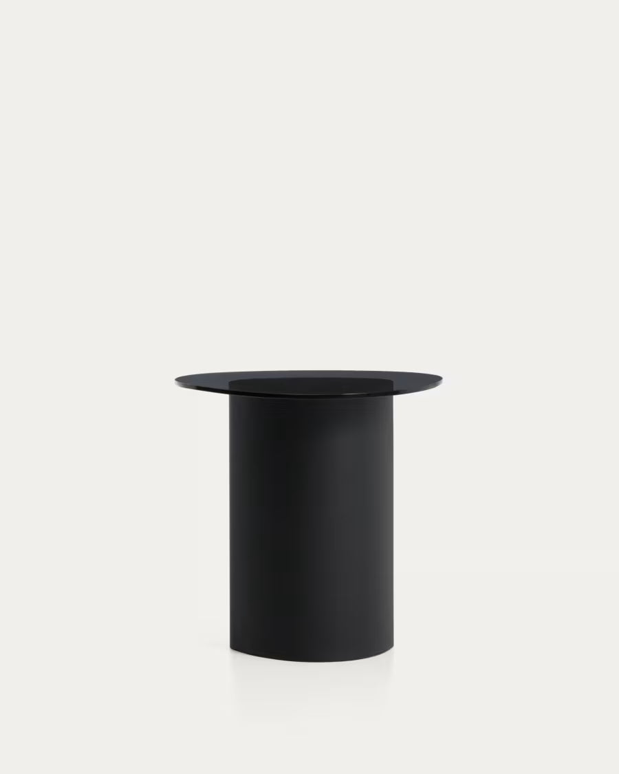 Kave Home Olir Side Table in Tempered Glass and Black Steel 48 x 46,8 cm