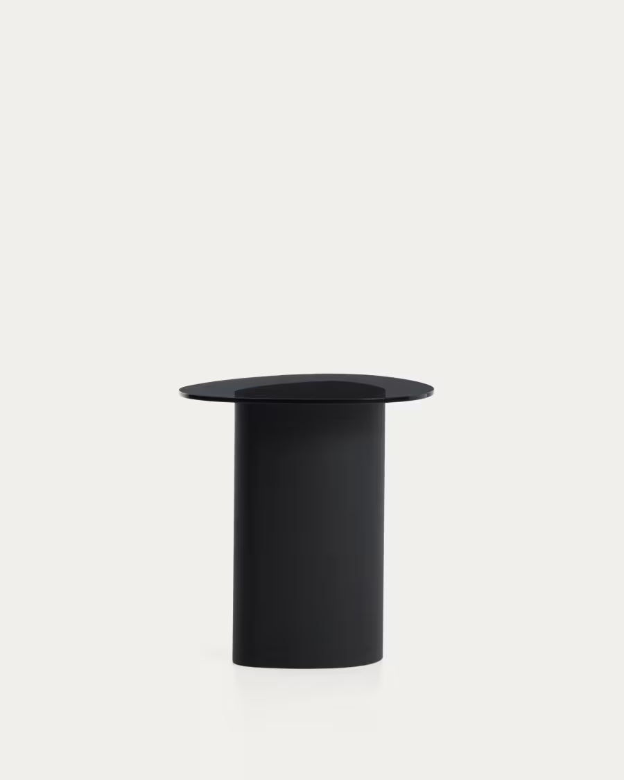 Kave Home Olir Side Table in Tempered Glass and Black Steel 48 x 46,8 cm