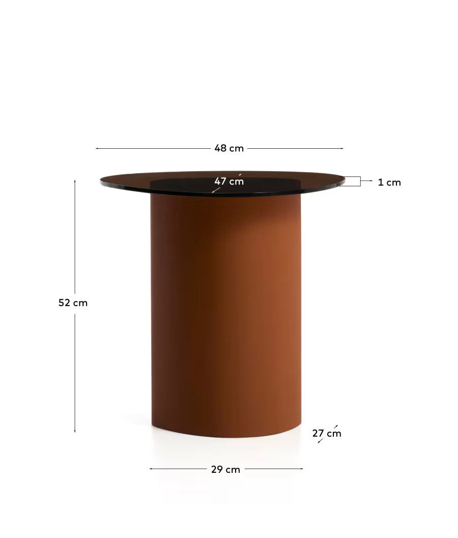Kave Home Olir Side Table in Tempered Glass and Brown Steel 48 x 46,8 cm