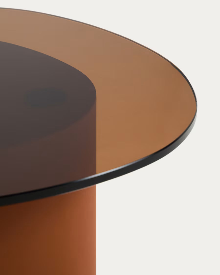 Kave Home Olir Side Table in Tempered Glass and Brown Steel 48 x 46,8 cm