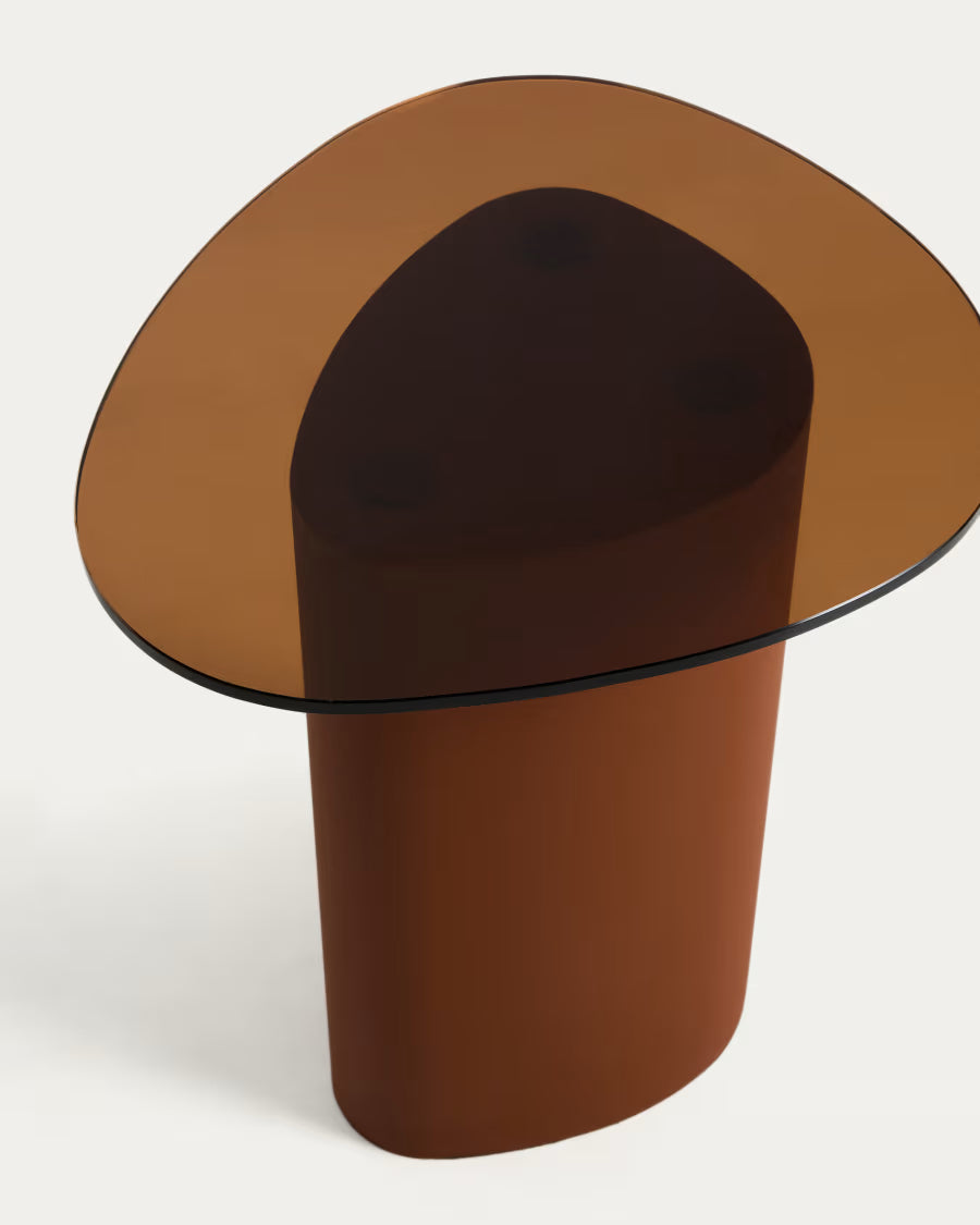 Kave Home Olir Side Table in Tempered Glass and Brown Steel 48 x 46,8 cm