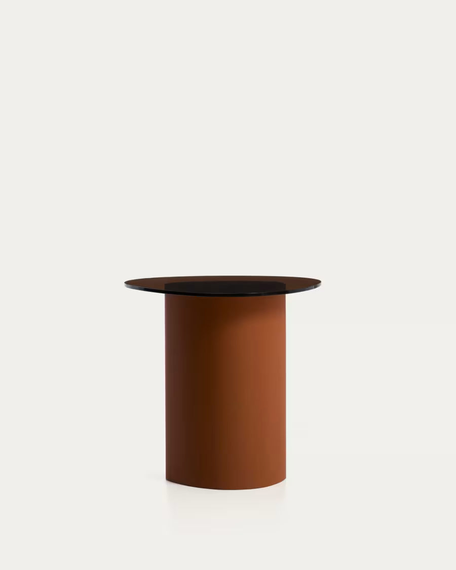 Kave Home Olir Side Table in Tempered Glass and Brown Steel 48 x 46,8 cm