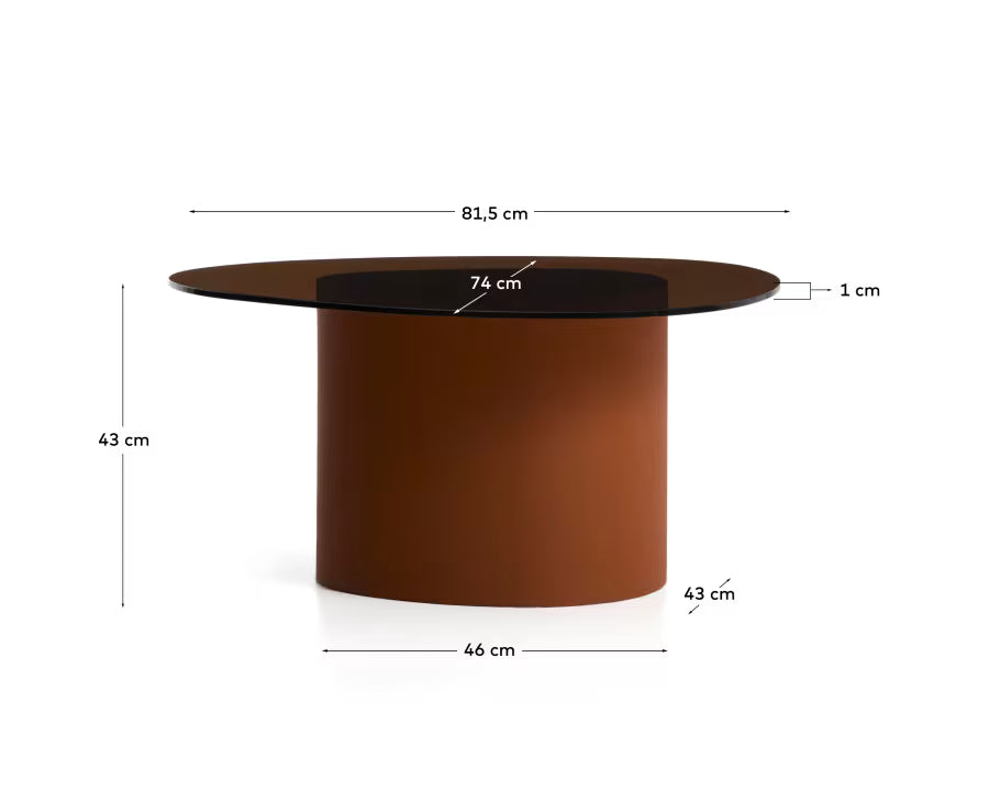 Kave Home Olir Coffee Table in Tempered Glass and Brown Steel 82 x 74 cm